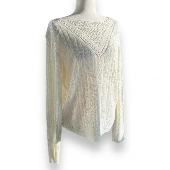Cream Soft Sheer Cable Knit Sweater - Picture 12 of 14